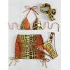 imageWomens 4 Piece Swimsuits Halter Triangle Bikini Sets Bathing Suit with Mesh Cover Up Skirt ampamp BandanaBurnt Orange