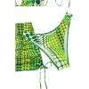 imageWomens 4 Piece Swimsuits Halter Triangle Bikini Sets Bathing Suit with Mesh Cover Up Skirt ampamp BandanaGreen