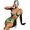 imageWomens 4 Piece Swimsuits Halter Triangle Bikini Sets Bathing Suit with Mesh Cover Up Skirt ampamp BandanaGreen