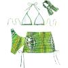 imageWomens 4 Piece Swimsuits Halter Triangle Bikini Sets Bathing Suit with Mesh Cover Up Skirt ampamp BandanaGreen