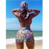 imageWomens 4 Piece Swimsuits Halter Triangle Bikini Sets Bathing Suit with Mesh Cover Up Skirt ampamp BandanaGreen and Blue