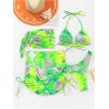 imageWomens 4 Piece Swimsuits Halter Triangle Bikini Sets Bathing Suit with Mesh Cover Up Skirt ampamp BandanaGreen and Purple