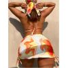 imageWomens 4 Piece Swimsuits Halter Triangle Bikini Sets Bathing Suit with Mesh Cover Up Skirt ampamp BandanaMint Orange