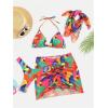 imageWomens 4 Piece Swimsuits Halter Triangle Bikini Sets Bathing Suit with Mesh Cover Up Skirt ampamp BandanaMix Green