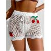 imageWomens Appliques Drawstring Waist Crochet Knit Cover Up Beach Shorts Hollow Out Sheer Swimwear ShortsWhite