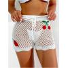 imageWomens Appliques Drawstring Waist Crochet Knit Cover Up Beach Shorts Hollow Out Sheer Swimwear ShortsWhite