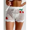 imageWomens Appliques Drawstring Waist Crochet Knit Cover Up Beach Shorts Hollow Out Sheer Swimwear ShortsWhite