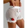 imageWomens Appliques Drawstring Waist Crochet Knit Cover Up Beach Shorts Hollow Out Sheer Swimwear ShortsWhite