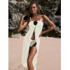 imageWomens Beach Cover Up Skirt 3D Flower Crochet Out High Split Swimsuit Bathing Suit Beach SkirtApricot