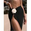 imageWomens Beach Cover Up Skirt 3D Flower Crochet Out High Split Swimsuit Bathing Suit Beach SkirtBlack