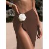 imageWomens Beach Cover Up Skirt 3D Flower Crochet Out High Split Swimsuit Bathing Suit Beach SkirtDark Brown