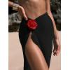 imageWomens Beach Cover Up Skirt 3D Flower Crochet Out High Split Swimsuit Bathing Suit Beach SkirtPlain Black
