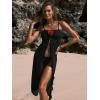 imageWomens Beach Cover Up Skirt 3D Flower Crochet Out High Split Swimsuit Bathing Suit Beach SkirtPlain Black