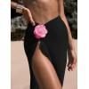 imageWomens Beach Cover Up Skirt 3D Flower Crochet Out High Split Swimsuit Bathing Suit Beach SkirtPure Black
