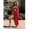 imageWomens Beach Cover Up Skirt 3D Flower Crochet Out High Split Swimsuit Bathing Suit Beach SkirtPure Red