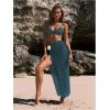 imageWomens Beach Cover Up Skirt 3D Flower Crochet Out High Split Swimsuit Bathing Suit Beach SkirtTeal Blue