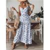 imageWomens Boho Floral Bowknot Back Ruffle Layered Dress V Neck Sleeveless Vacation Flowy Maxi DressesBlue