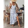 imageWomens Boho Floral Bowknot Back Ruffle Layered Dress V Neck Sleeveless Vacation Flowy Maxi DressesBlue
