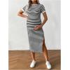 imageWomens Casual Striped Maternity Dress Short Sleeve Sleeve Split Thigh Bodycon Dresses Pregnancy ClothesBlack
