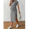 imageWomens Casual Striped Maternity Dress Short Sleeve Sleeve Split Thigh Bodycon Dresses Pregnancy ClothesBlack