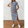 imageWomens Casual Striped Maternity Dress Short Sleeve Sleeve Split Thigh Bodycon Dresses Pregnancy ClothesBlue