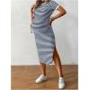 imageWomens Casual Striped Maternity Dress Short Sleeve Sleeve Split Thigh Bodycon Dresses Pregnancy ClothesBlue