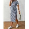 imageWomens Casual Striped Maternity Dress Short Sleeve Sleeve Split Thigh Bodycon Dresses Pregnancy ClothesBlue
