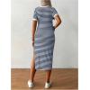 imageWomens Casual Striped Maternity Dress Short Sleeve Sleeve Split Thigh Bodycon Dresses Pregnancy ClothesBlue