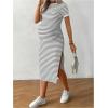 imageWomens Casual Striped Maternity Dress Short Sleeve Sleeve Split Thigh Bodycon Dresses Pregnancy ClothesGrey