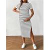 imageWomens Casual Striped Maternity Dress Short Sleeve Sleeve Split Thigh Bodycon Dresses Pregnancy ClothesGrey