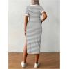 imageWomens Casual Striped Maternity Dress Short Sleeve Sleeve Split Thigh Bodycon Dresses Pregnancy ClothesGrey