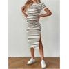 imageWomens Casual Striped Maternity Dress Short Sleeve Sleeve Split Thigh Bodycon Dresses Pregnancy ClothesKhaki