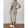 imageWomens Casual Striped Maternity Dress Short Sleeve Sleeve Split Thigh Bodycon Dresses Pregnancy ClothesKhaki