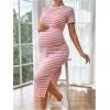 imageWomens Casual Striped Maternity Dress Short Sleeve Sleeve Split Thigh Bodycon Dresses Pregnancy ClothesPink