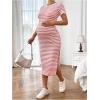 imageWomens Casual Striped Maternity Dress Short Sleeve Sleeve Split Thigh Bodycon Dresses Pregnancy ClothesPink