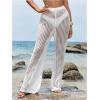 imageWomens Cover Up Beach Pants Hollow Out Drawstring High Elastic Waist Swimsuit Beach Cover Up PantsAll White