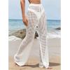 imageWomens Cover Up Beach Pants Hollow Out Drawstring High Elastic Waist Swimsuit Beach Cover Up PantsAll White