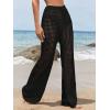 imageWomens Cover Up Beach Pants Hollow Out Drawstring High Elastic Waist Swimsuit Beach Cover Up PantsBlack