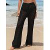 imageWomens Cover Up Beach Pants Hollow Out Drawstring High Elastic Waist Swimsuit Beach Cover Up PantsBlack