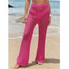 imageWomens Cover Up Beach Pants Hollow Out Drawstring High Elastic Waist Swimsuit Beach Cover Up PantsBright Hot Pink