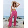 imageWomens Cover Up Beach Pants Hollow Out Drawstring High Elastic Waist Swimsuit Beach Cover Up PantsBright Hot Pink