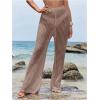 imageWomens Cover Up Beach Pants Hollow Out Drawstring High Elastic Waist Swimsuit Beach Cover Up PantsCoffee