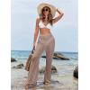 imageWomens Cover Up Beach Pants Hollow Out Drawstring High Elastic Waist Swimsuit Beach Cover Up PantsCoffee