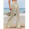 imageWomens Cover Up Beach Pants Hollow Out Drawstring High Elastic Waist Swimsuit Beach Cover Up PantsLight Apricot