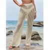imageWomens Cover Up Beach Pants Hollow Out Drawstring High Elastic Waist Swimsuit Beach Cover Up PantsLight Apricot