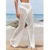 imageWomens Cover Up Beach Pants Hollow Out Drawstring High Elastic Waist Swimsuit Beach Cover Up PantsWhite
