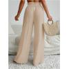 imageWomens Cover Up Beach Pants Sheer Mesh Drawstring Wide Leg High Waist Bikini Swimsuit CoverupsApricot