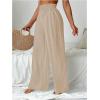 imageWomens Cover Up Beach Pants Sheer Mesh Drawstring Wide Leg High Waist Bikini Swimsuit CoverupsApricot