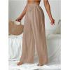 imageWomens Cover Up Beach Pants Sheer Mesh Drawstring Wide Leg High Waist Bikini Swimsuit CoverupsKhaki