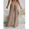 imageWomens Cover Up Beach Pants Sheer Mesh Drawstring Wide Leg High Waist Bikini Swimsuit CoverupsKhaki